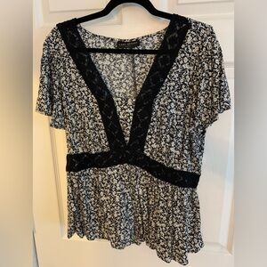 Lane Bryant Floral Peplum Top with Lace Detail